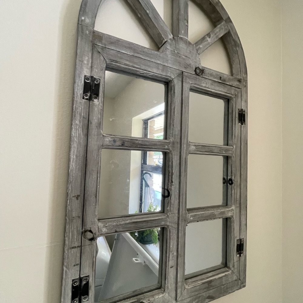 Rustic Gray Arched Window Mirror
